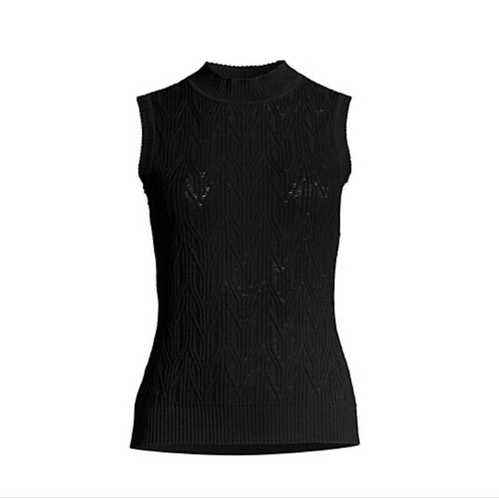 ELIE TAHARI sleeveless mock neck cable knit top, Medium, Black